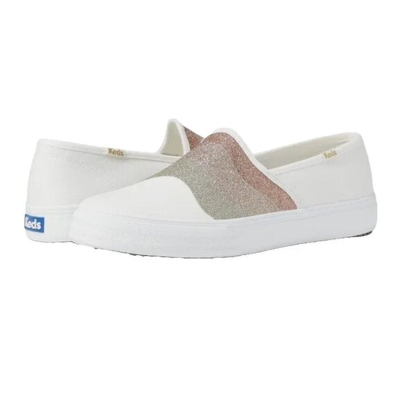 Keds Double Decker Wave Glitter Slip On Sneakers Comfort White Pink 11 - Picture 1 of 13